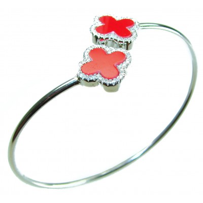 A Red four-leaf clover Coral .925 Sterling Silver handcrafted Bracelet