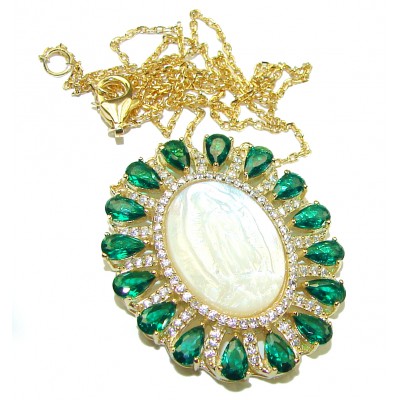 Virgin MARY Precious Blister Pearl Chrome 14.5 CARAT Diopside 18K Gold over .925 Sterling Silver Necklace