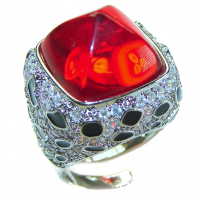 Wild at Heart authentic 11.5 carat Red Topaz .925 Silver handcrafted Statement Ring s. 7