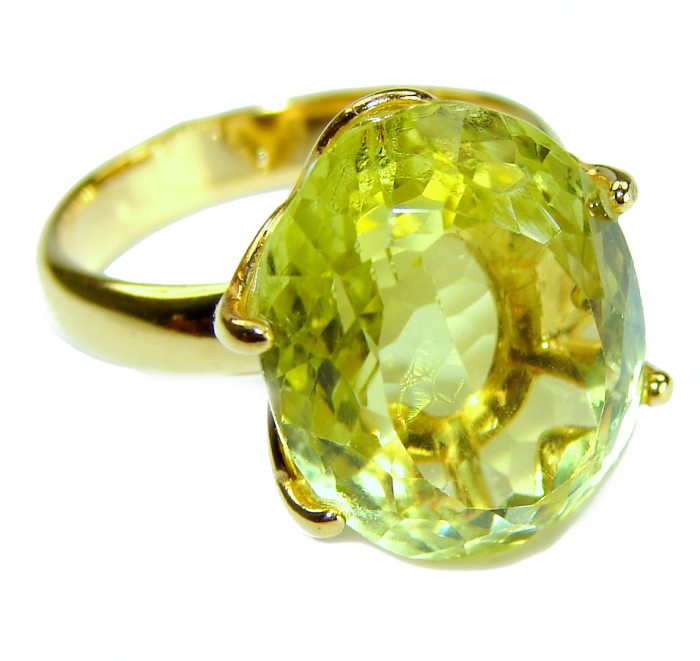 Splendid 6.5 carat genuine Citrine 18K Gold over .925 Sterling Silver Handcrafted Statement Ring s. 6