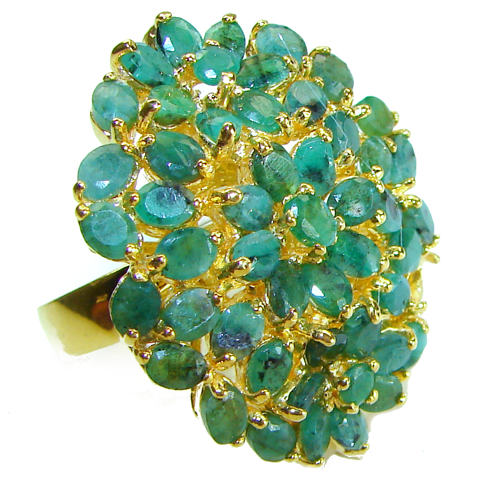 The charm of Nature 22.5 carat Authentic Colombian Emerald 18K Gold over .925 Sterling Silver handmade Ring size 8 1/2
