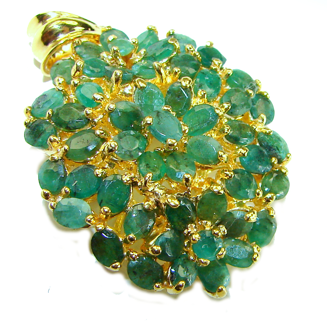 The charm of Nature 12.5 carat Authentic Colombian Emerald 18K Gold over .925 Sterling Silver handmade pendant