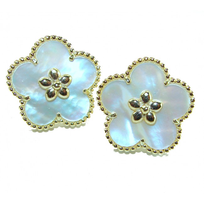 Genuine Blister Pearl 14K Gold over .925 Sterling Silver handcrafted Statement Earrings