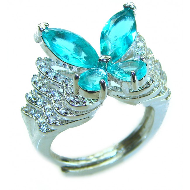 Luxurious Butterfly 10.5 ctw Paraiba Tourmaline .925 Sterling Silver handcrafted Statement Ring size 7