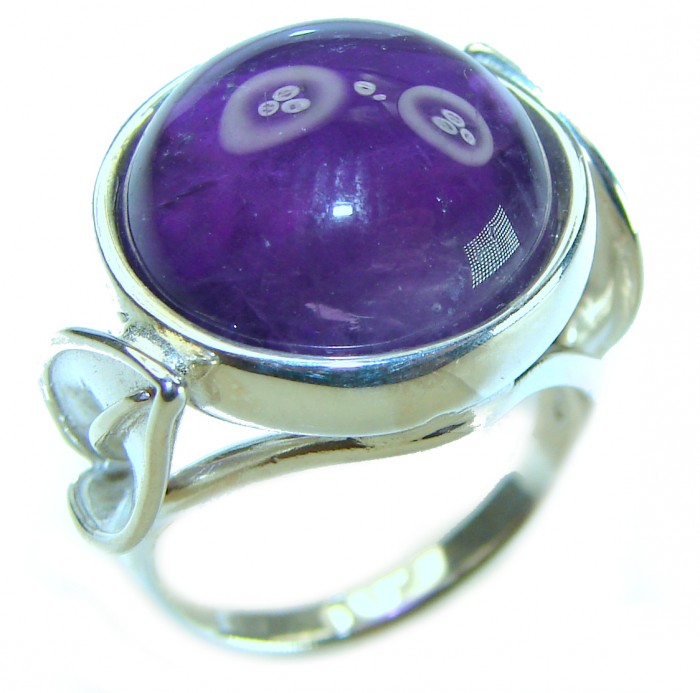 Floral design 12.8 carat AUTHENTIC Amethyst .925 Sterling Silver Handcrafted Ring size 6 1/4