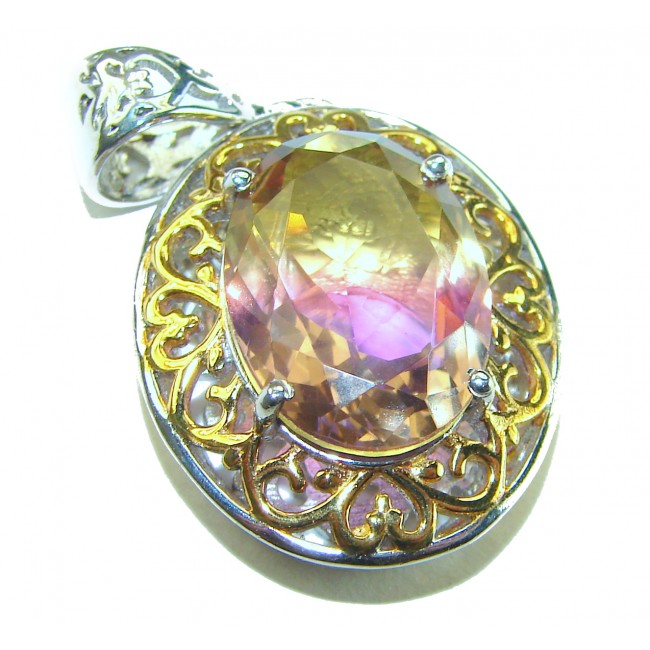 Deluxe oval cut 12.5 carat Ametrine 18K Gold over .925 Sterling Silver handmade Pendant