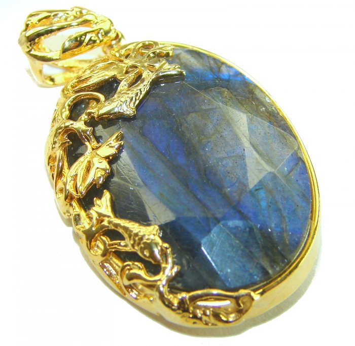 Magical Aurora 22.5 carat Fire Labradorite 14K Gold over .925 Sterling Silver handcrafted Pendant - video
