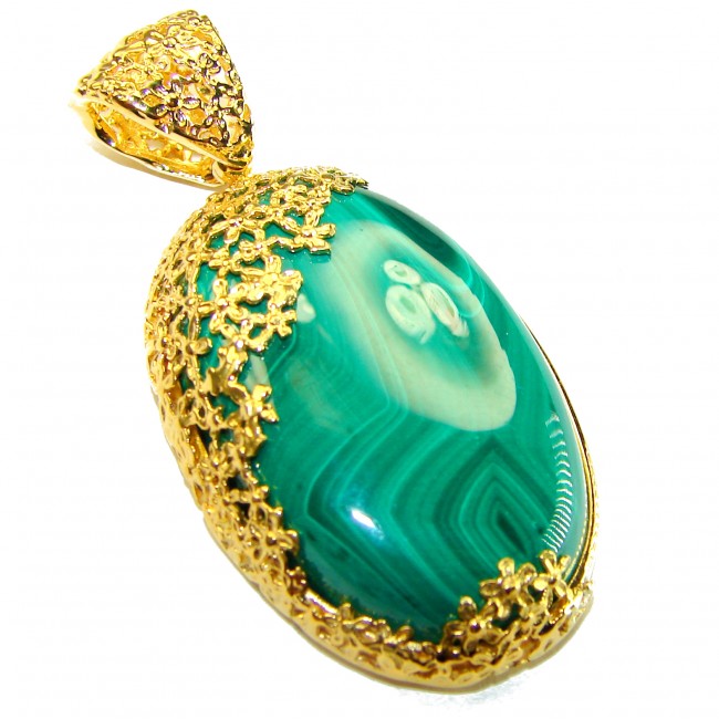 Dolce Vita authentic Large Malachite 14K Gold over .925 Sterling Silver handcrafted pendant