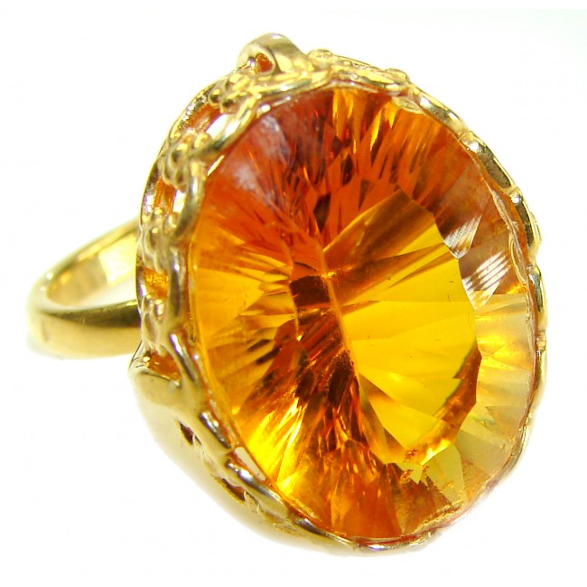 Oversized Golden Rays of Sunlight 24.5 carat Yellow Topaz .925 Sterling Silver Large Ring size 7 1/4