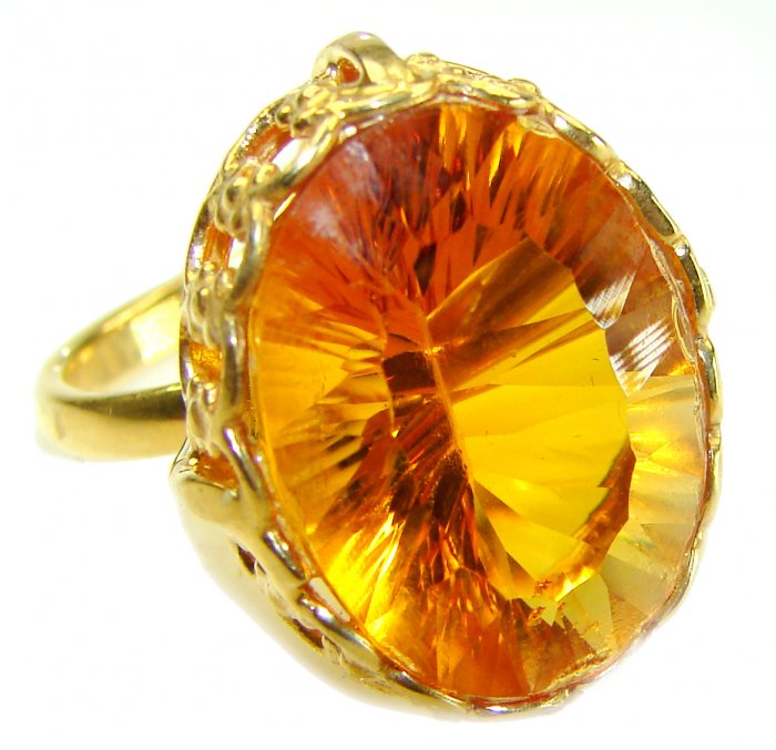 Oversized Golden Rays of Sunlight 24.5 carat Yellow Topaz .925 Sterling Silver Large Ring size 7 1/4 - video
