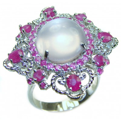Pink Majesty Authentic 9.5 carat Brazilian Rose Quartz Ruby .925 Sterling Silver incredible Ring size 8