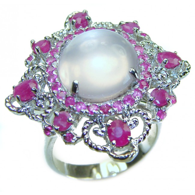 Pink Majesty Authentic 9.5 carat Brazilian Rose Quartz Ruby .925 Sterling Silver incredible Ring size 8