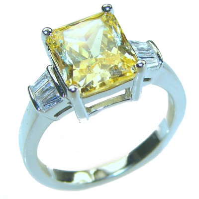 4.5 carat Priness cut Yellow Sapphire .925 Sterling Silver handcrafted ring; s. 7