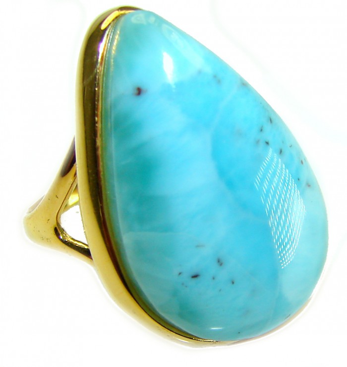 Blue Dream Blue Larimar 18K Gold over .925 Sterling Silver handmade Large Solid ring size 7 1/2