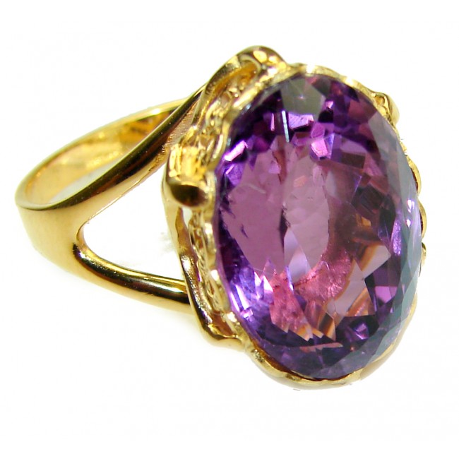 Dramatic design 8.8 carat AUTHENTIC Amethyst 14K Gold over .925 Sterling Silver Handcrafted Ring size 8