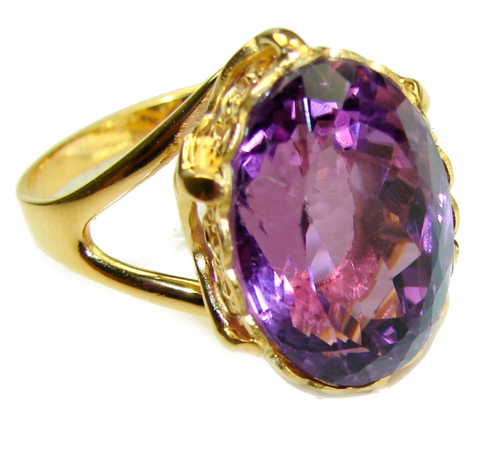 Dramatic design 8.8 carat AUTHENTIC Amethyst 14K Gold over .925 Sterling Silver Handcrafted Ring size 8