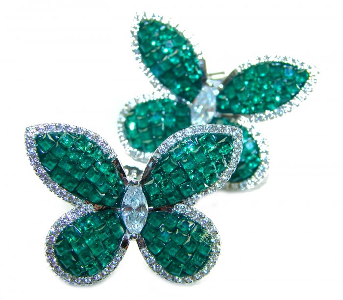 Incredible Butterflies genuine 10.5 CARAT Emerald .925 Sterling Silver handcrafted Earrings - video