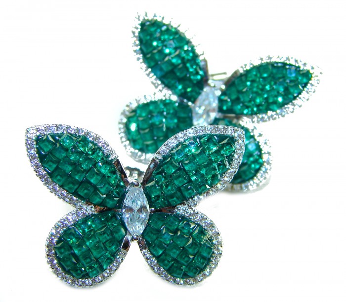 Incredible Butterflies genuine 10.5 CARAT Emerald .925 Sterling Silver handcrafted Earrings