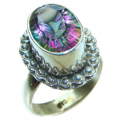 8.5 carat Mystic Topaz .925 Sterling Silver handcrafted Large ring size 8