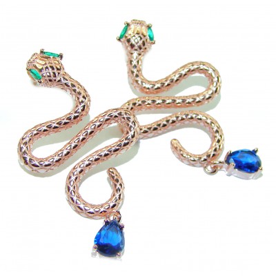 Golden Cobra Snakes 1.5 carat Sapphire 18K Rose Gold over .925 Sterling Silver earrings