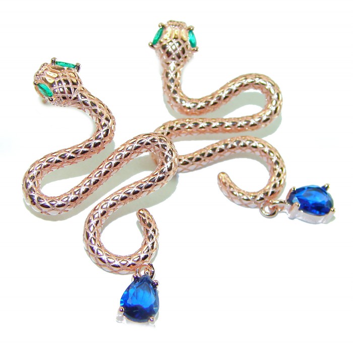 Golden Cobra Snakes 1.5 carat Sapphire 18K Rose Gold over .925 Sterling Silver earrings
