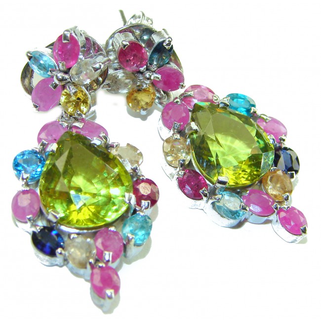 Marigolds authentic 19.5 carat Peridot .925 Sterling Silver handcrafted Statement earrings