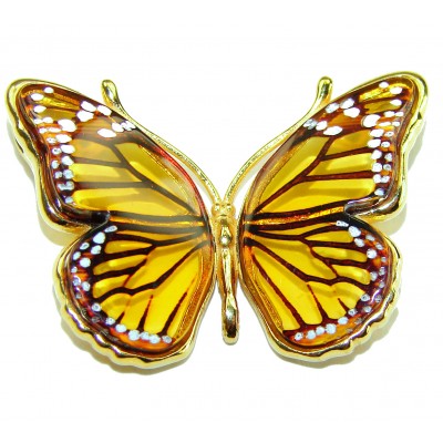Golden Butterfly Baltic Polish Amber 18K Gold over .925 Sterling Silver handcrafted Pendant / Brooch