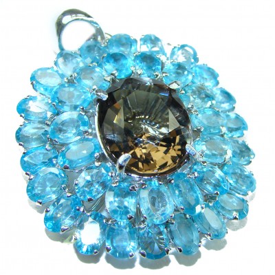 Divine Creation 48.5 carat Fancy Smoky Topaz Aquamarine .925 Sterling Silver handmade Statement Pendant