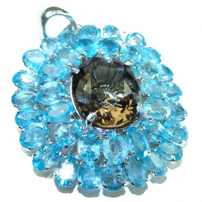 Divine Creation 48.5 carat Fancy Smoky Topaz Aquamarine .925 Sterling Silver handmade Statement Pendant