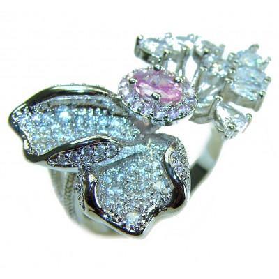 Floral design 3.2 carat Pink Kunzite .925 Sterling Silver ring s. 7 1/2