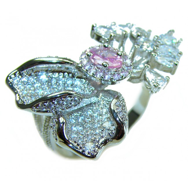 Floral design 3.2 carat Pink Kunzite .925 Sterling Silver ring s. 7 1/2