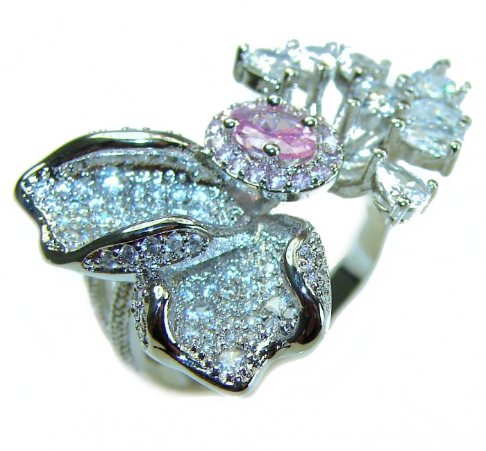 Floral design 3.2 carat Pink Kunzite .925 Sterling Silver ring s. 7 1/2
