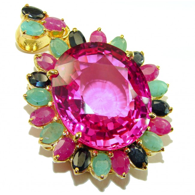 Wonderland 25.4 carat Fuchsia Pink Sapphire 18K Gold over .925 Sterling Silver handcrafted pendant