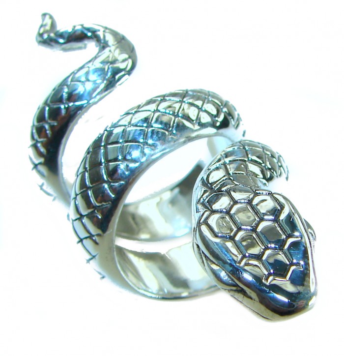 Large Boa Snake .925 Sterling Silver handcrafted Statement SPINAL Ring size 6