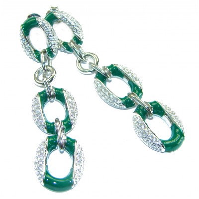 Vintage style authentic 7.5 carat Colombian Emerald .925 Sterling Silver handcrafted earrings