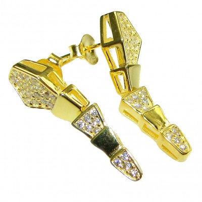 Cleopatra - The Egyptian Cobra White Sapphire 18K Gold over .925 Sterling Silver handcrafted Earrings