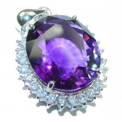 Vintage style 39.2 carat natural Amethyst 14K White Gold over .925 Sterling Silver handcrafted Pendant