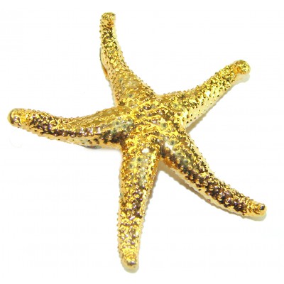 Stylish REAL Starfish Coved with Sterling Silver and 14K & .925 Sterling Silver Pendant