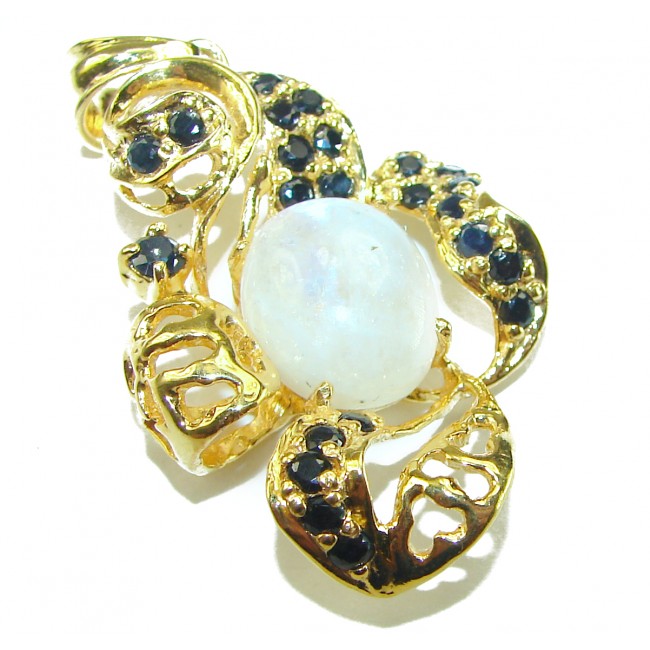 Genuine Rainbow Moonstone Sapphire 14k Gold over .925 Sterling Silver handcrafted pendant