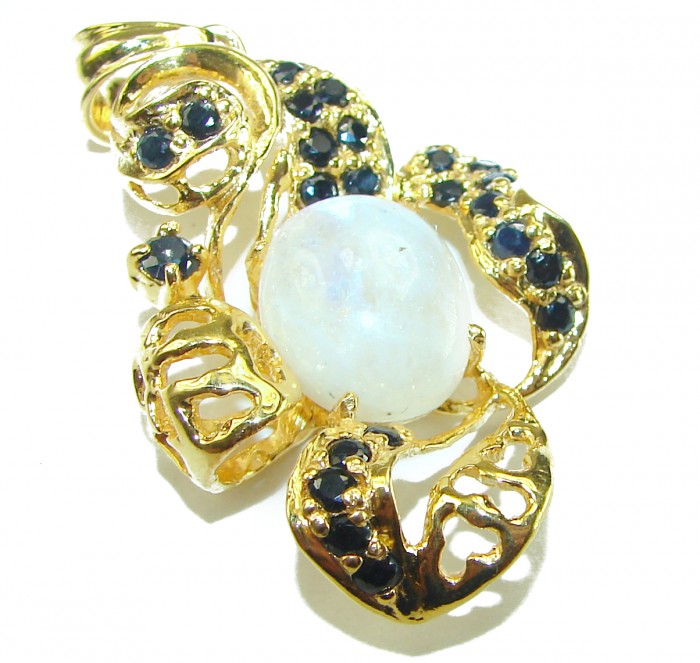Genuine Rainbow Moonstone Sapphire 14k Gold over .925 Sterling Silver handcrafted pendant
