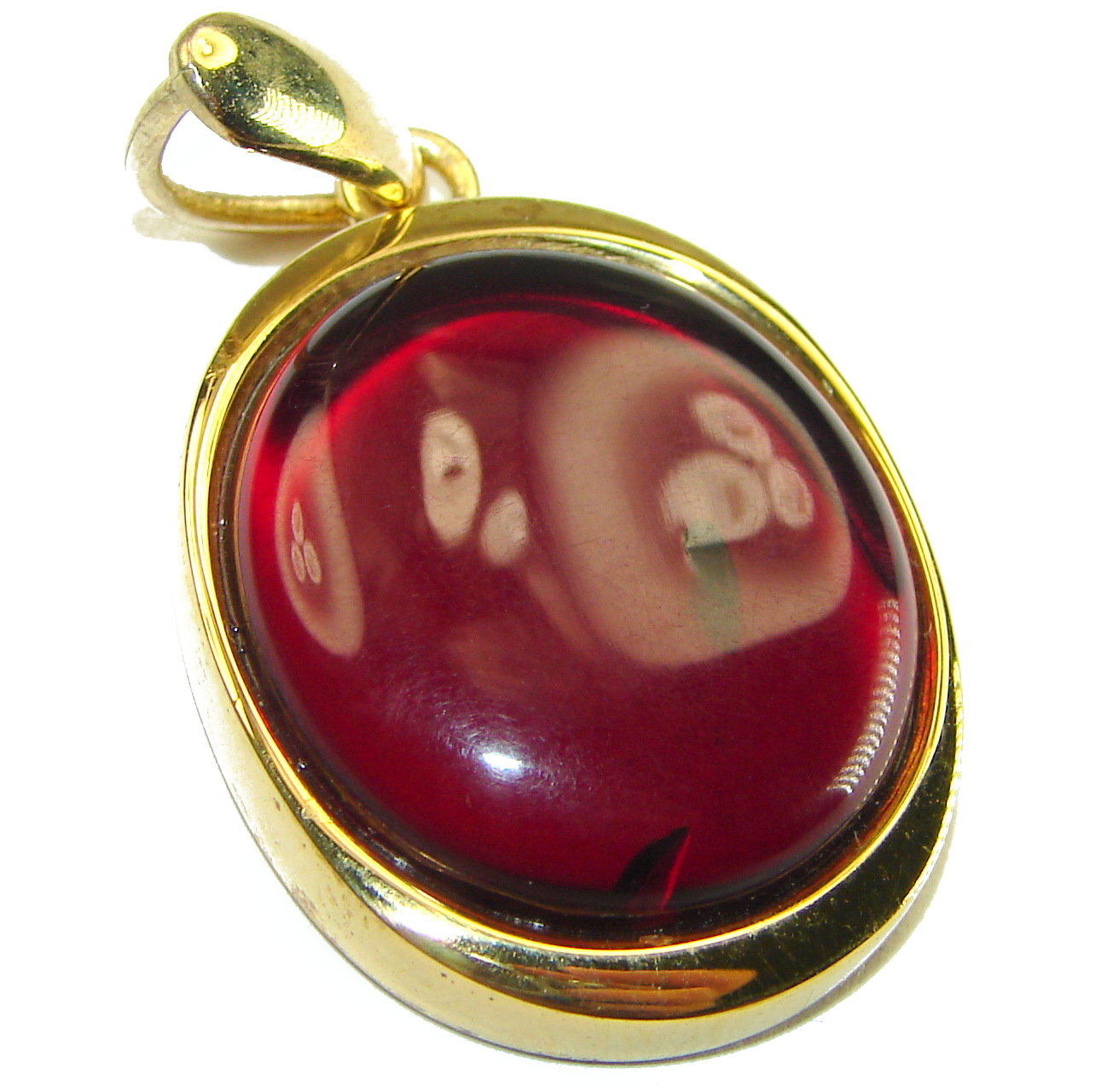Cherry natural Baltic Amber 14K Gold over .925 Sterling Silver handmade Pendant