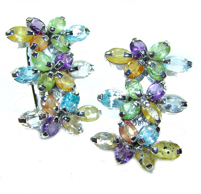 Summer Time 17.5 multicolor Kashmir Sapphire .925 Sterling Silver earrings