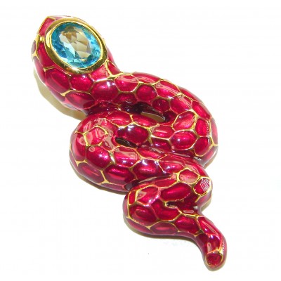INCREDIBLE Natural Ruby Enamel Snake 14K Gold over .925 Sterling Silver Pendant