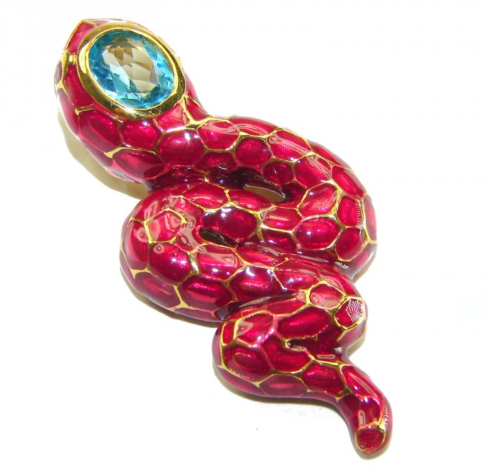 INCREDIBLE Natural Ruby Enamel Snake 14K Gold over .925 Sterling Silver Pendant - video