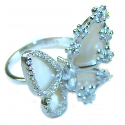 White Butterfly Blister Pearl .925 Sterling Silver brilliantly handcrafted ring s. 6 1/4