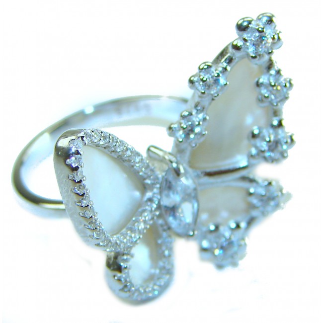 White Butterfly Blister Pearl .925 Sterling Silver brilliantly handcrafted ring s. 6 1/4