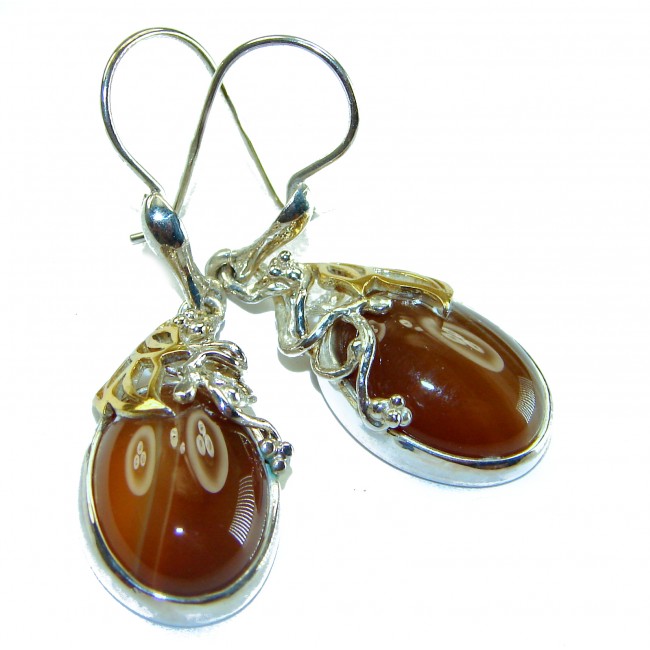 Sublime natural Orange Carnelian 2 tones .925 Sterling Silver handmade earrings