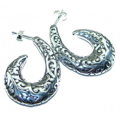 1 5/8 inches long - Free Spirit bohemian Style .925 Sterling Silver handmade Bali made Oversized Earrings