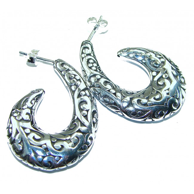 1 5/8 inches long - Free Spirit bohemian Style .925 Sterling Silver handmade Bali made Oversized Earrings