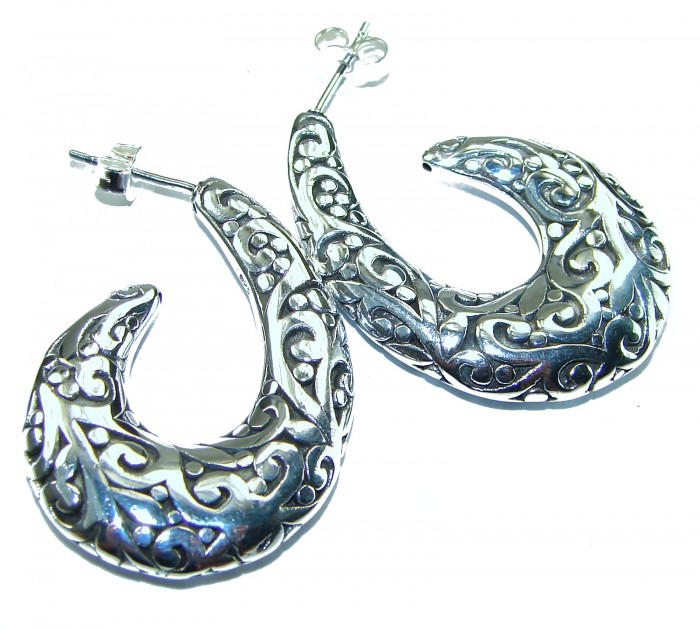 1 5/8 inches long - Free Spirit bohemian Style .925 Sterling Silver handmade Bali made Oversized Earrings